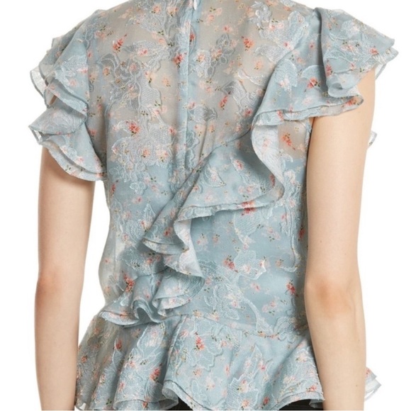 Rebecca Tayler Serra Floral Organza Ruffle Top Light Blue Silk Pattern - Picture 13 of 14